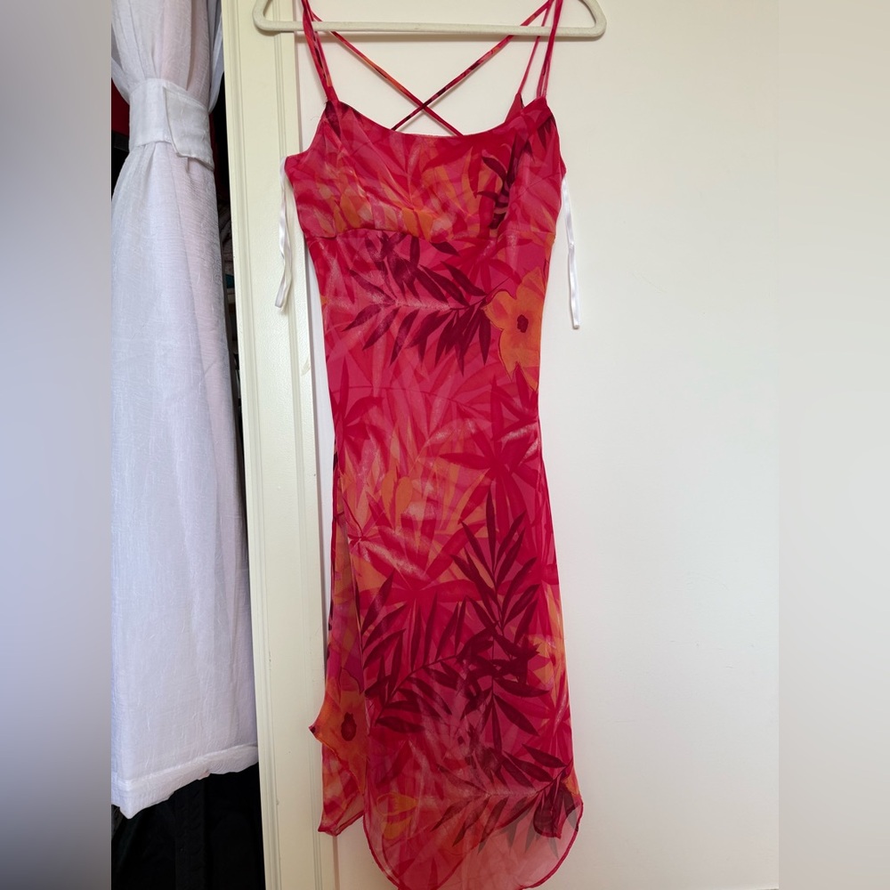 paige authentic tropical pink & orange summer dress midi dress aesthetic vintage